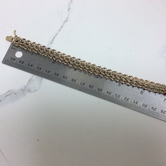 14k Yellow Solid Real Gold Double Circle Link Charm Bracelet 7'' 24.80gr - Picture 8 of 8